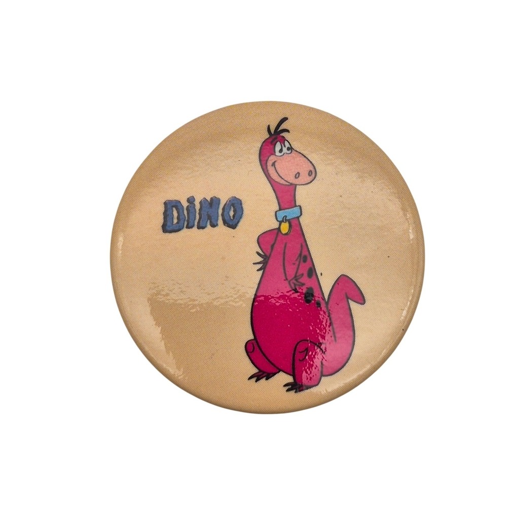 Dino Flintstones Round Pinback Button Up Pin 1985 Hanna Barbera Vintage